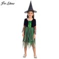 thumbnail image 2 of Kids Girls Halloween Witch Sorceress Cosplay Costume Velvet Tulle Dress with Pointed Hat for Masquerade Carnival Theme Party130 Gong Bohan LED, 2 of 2