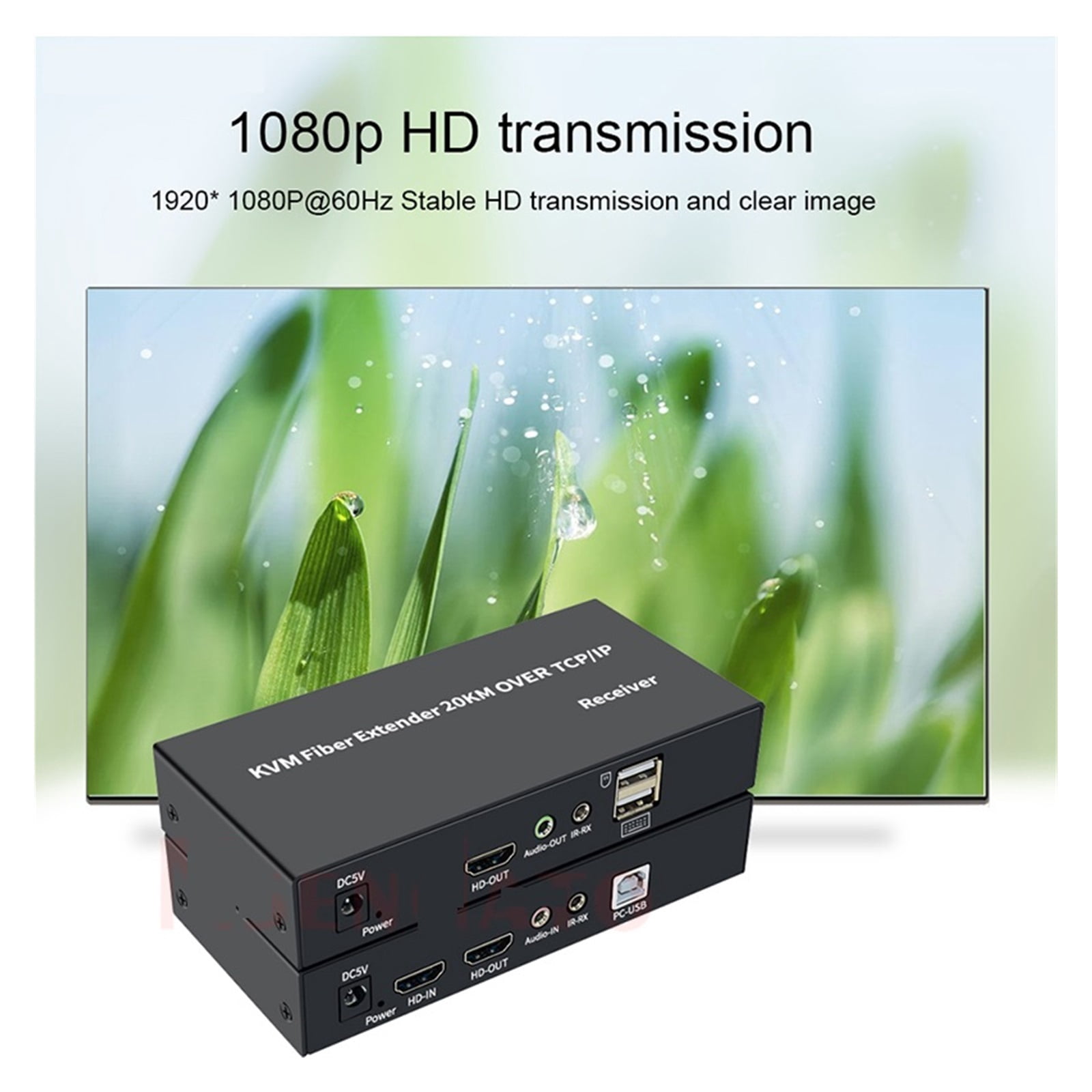 20km KVM over Fiber Optic Extender, 1080P High-Def Media Control Kit