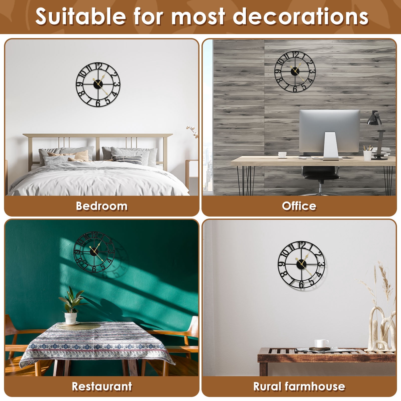 Adifare Large Wall Clock 16in Round Silent Wall Clocks Non Ticking Battery Operated Wall Clock Vintage Rustic Iron Wall Clock Decorative Clock for Home Office Decoration