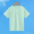 thumbnail image 3 of FRSASU Childrens T-Shirt Summer Round Neck Drop Shoulder Short Sleeve Tee Label Letter Casual Loose Basic Tee Green, 3 of 5