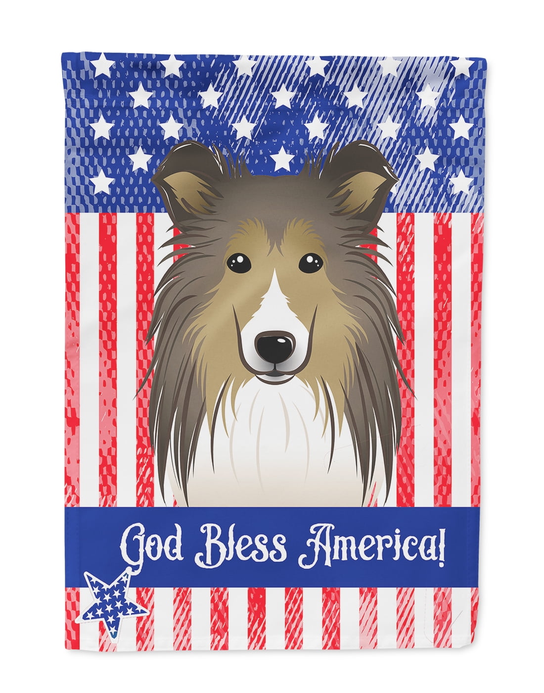 God Bless American Flag with Sheltie Flag Canvas House Size BB2172CHF by Caroline