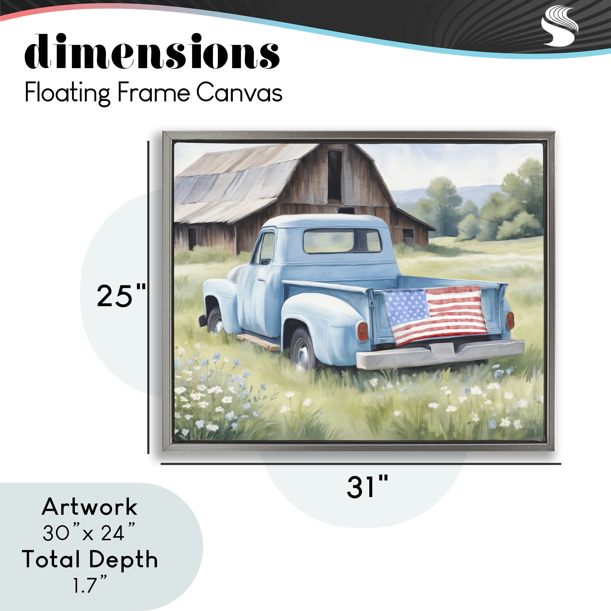 Stupell Industries American Pride Truck on Farm Gray Framed Floater Canvas Wall Art, design by Kim Allen