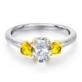 thumbnail image 3 of Gem Stone King 925 Silver and 10K Yellow Gold White Topaz and Yellow Sapphire Engagement Ring for Women | 1.32 Cttw | Oval 7X5MM | Gemstone November Birthstone | Size 8, 3 of 6
