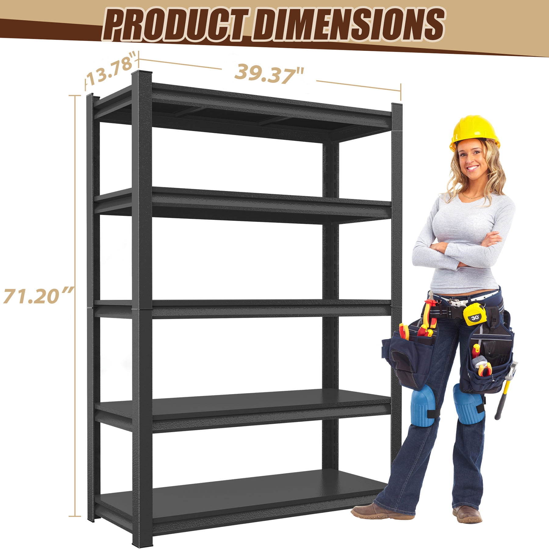 S-HOME 5-Tier Adjustable Height Metal Storage Shelving Unit in Black, 71.20 Inches Tall, Industrial Utility Bookcase for Home
