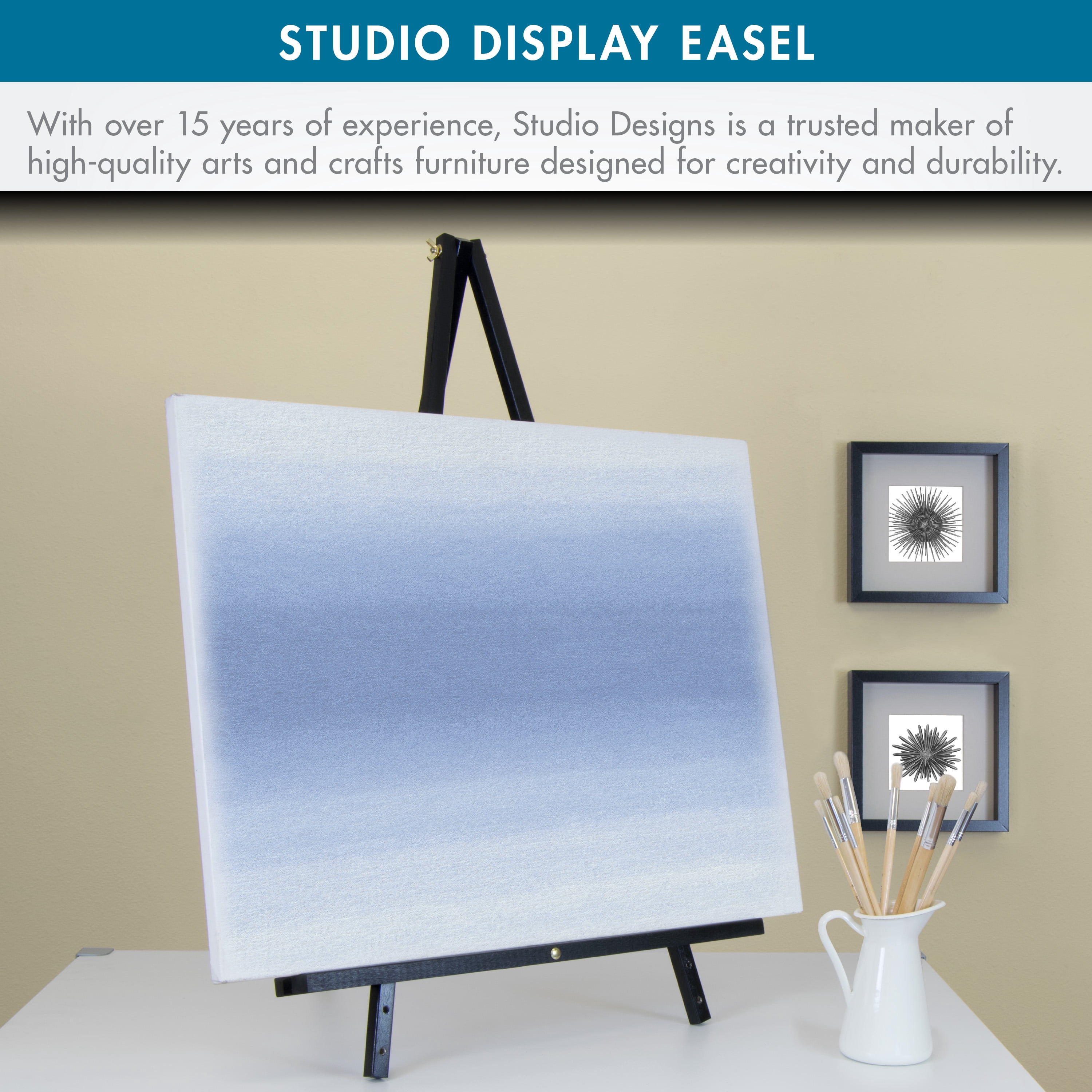 Studio Display Wood Tripod Easel for Posters, Art, Event Signage, Tradeshows, or Seminars (63" Tall), Black