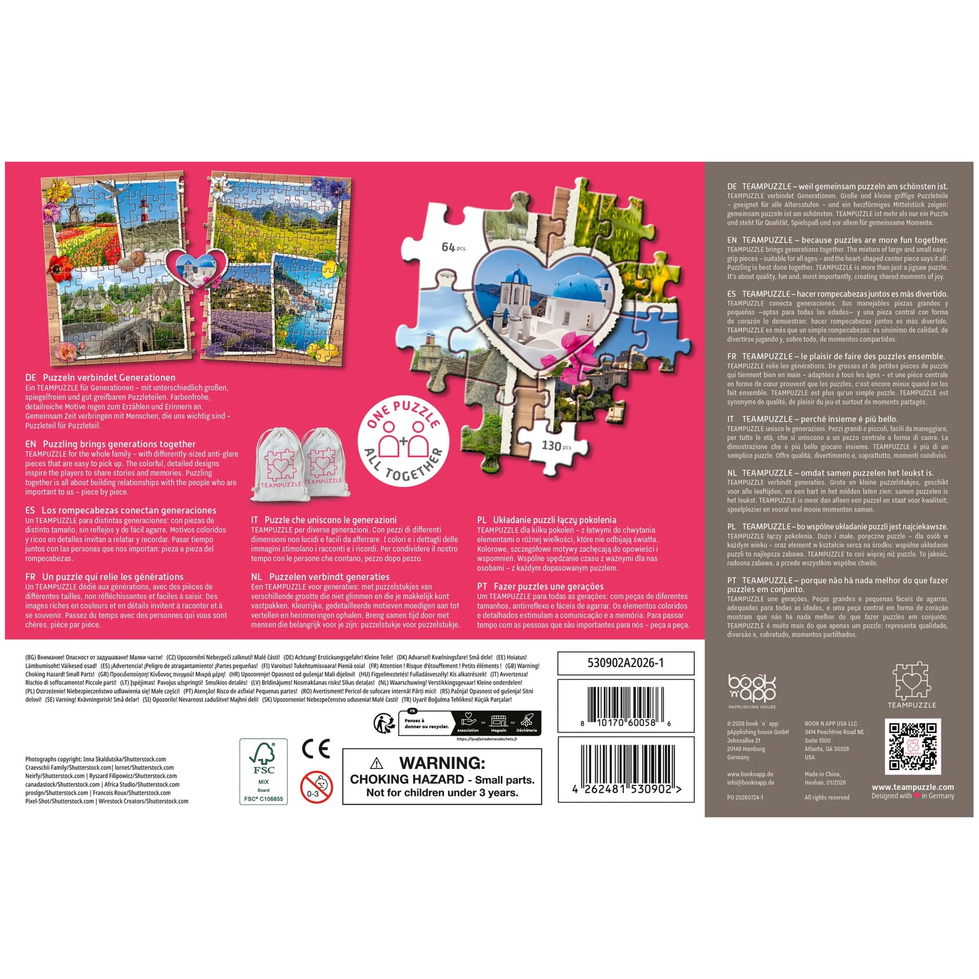 TEAMPUZZLE: Dream Destinations- 194pc Puzzle, 2 Difficulty Level Sections, European Trip Photos, Landscape Scenes, 19x13" Jigsaw, Seniors & Family