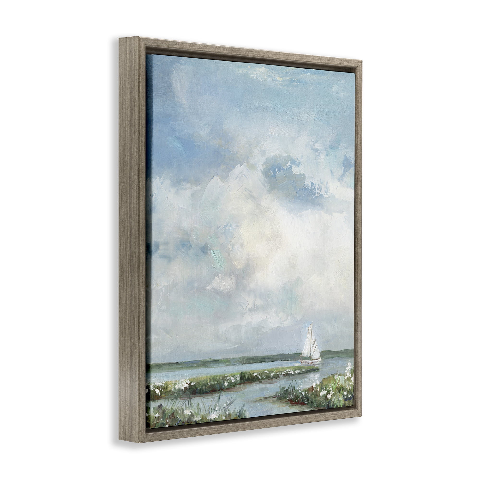 Stupell Industries Sailboat On Summer Marsh Brown Framed Floater Canvas Wall Art, design by Sally Swatland