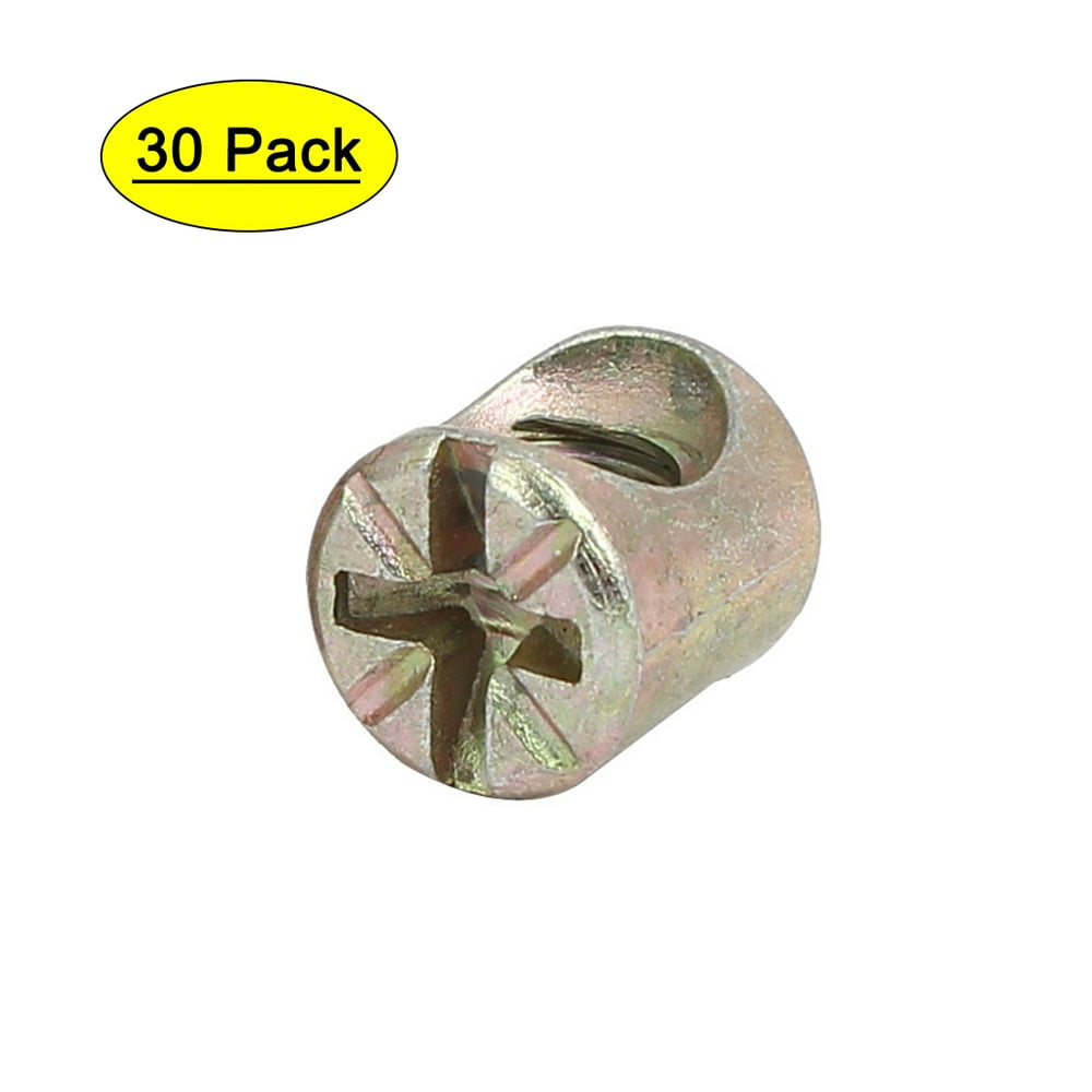 M6 x 10mm Cross Dowel Slotted Metal Barrel Nuts (30pack)
