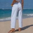 thumbnail image 4 of Women's Casual Barrel Pants Summer Striped Drawstring Wide Leg Trousers Beach Lounge Capri Pants with Pockets Sky Blue 2XL, 4 of 8