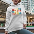 thumbnail image 2 of Teacher, Teaching Profession Themed, Groovy Retro Wavy Text Merch Gift, White Hooded Sweatshirt or Hoodie, Small, 2 of 5