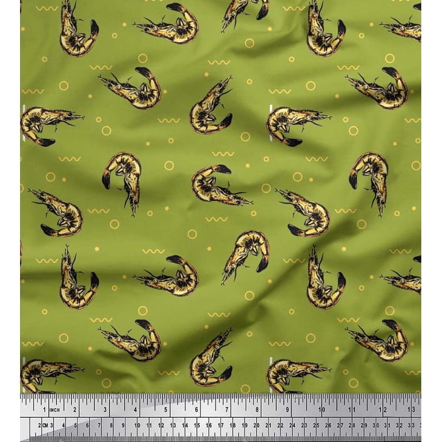 Soimoi Rayon Fabric Circle,Dot & Prawns Ocean Printed Craft Fabric by The Yard 42 Inch Wide