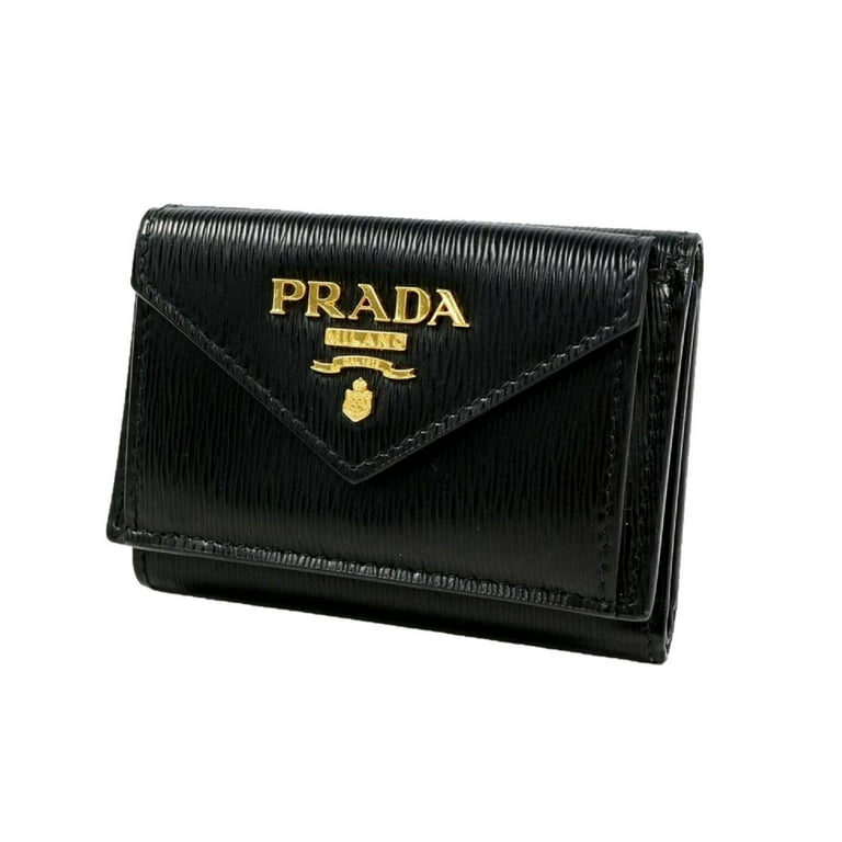 ラッピング・包装 PRADA wallet Prada Womens Vitello Move Black Leather Compact Envelope Trifold