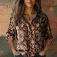 thumbnail image 2 of Bovemsi Casual Loose Tops Women's Cotton Shirt Printed Fashionable Button Up Top With Seven Quarter Sleeves Work Shirts, 2 of 4