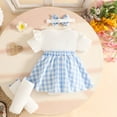 thumbnail image 6 of Curuila Newborn Baby Girls Romper Short Sleeve Plaid Print Crew Neck Bodysuits With Headbands Fashionable Soft Jumpsuit Blue Size 9-12 Months, 6 of 9