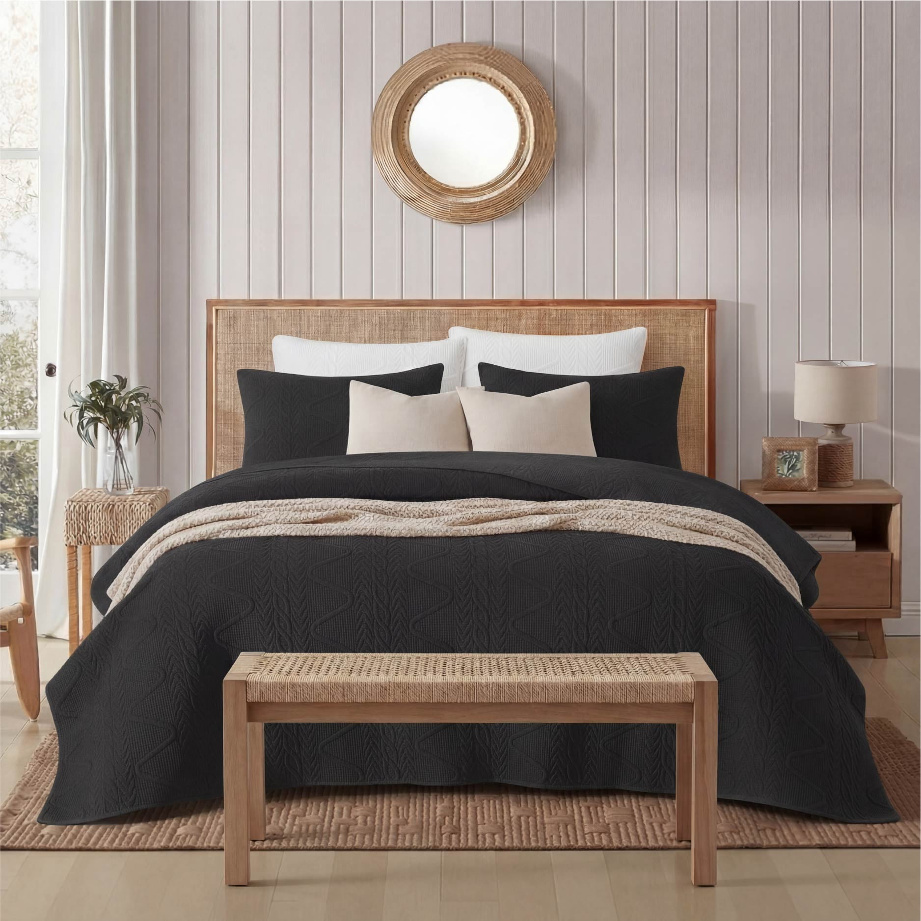 Mainstays Stitched Corded Quilt, Black, Full/Queen Bedding