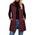 thumbnail image 5 of Women’s Mid‑Length Sleeveless Quilted Puffer Jacket Diamond Stitching Full Zip Vest with Soft Lining and Pockets for Cold Weather Red, 5 of 9