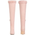 thumbnail image 2 of BLISSFUL STEP Women's Boots Thigh High Faux Suede Faux Fur Stiletto Heels Boots Pink 7, 2 of 7