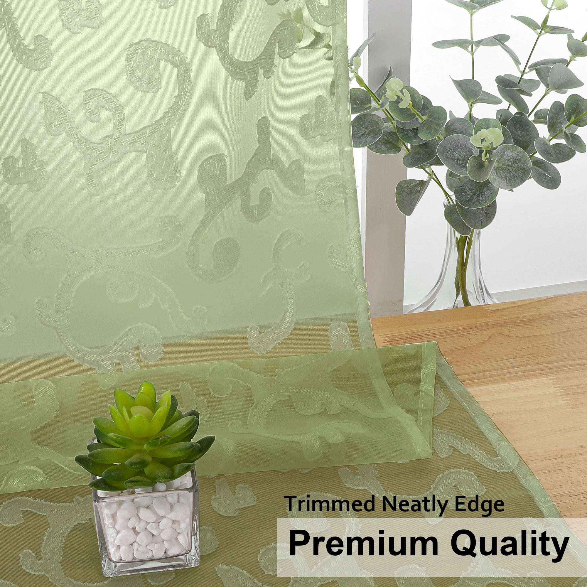 OVZME Green Clip Sheer Curtains 72 Inches Long, Dual Rod Pockets Airy Window Treatments Door Curtain(图5)