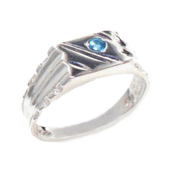 LBG 925 Sterling Silver Real Genuine Blue Topaz Mens Signet Anniversary Ring - Size 10