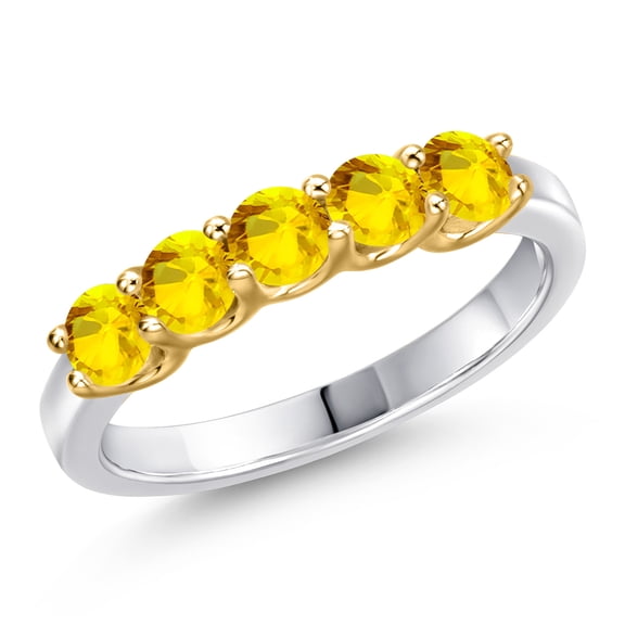 Gem Stone King 925 Silver and 10K Yellow Gold Yellow Sapphire Engagement Ring for Women | 0.80 Cttw | Round 3.5MM | Gemstone September Birthstone | Size 8