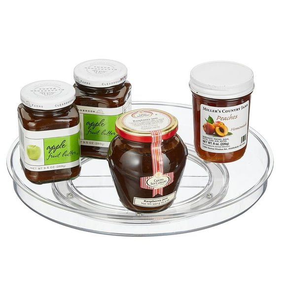 Lazy Susan Turntable Plastic Spinner for Kitchen/Bathroom, Pantry, Fridge, Cupboards, or Counter Organizing, Fully Rotating Organizer for Food, 11" Round - Lumiere Collection - Clear
