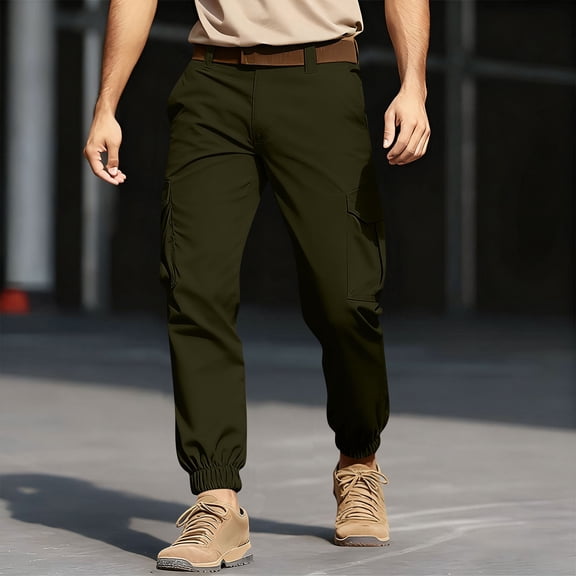 Qulqfy Joggers Pants Men Cargo Relaxed Fit Big and Tall Green Pants Hiking Travel Stretch Pants Pants for Men L