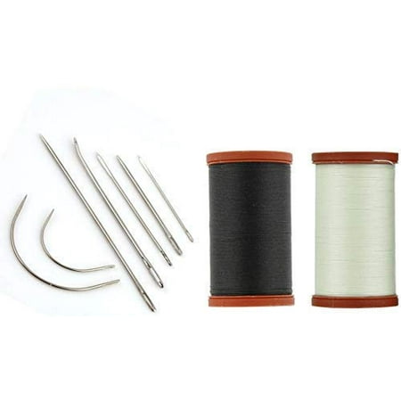 Heavy Duty Sewing Thread (Kedudes Upholstery Kit. Coats Extra Strong Upholstery Thread 150yd - Natural and Black. Included a Set of 7 Heavy Duty Assorted Hand)