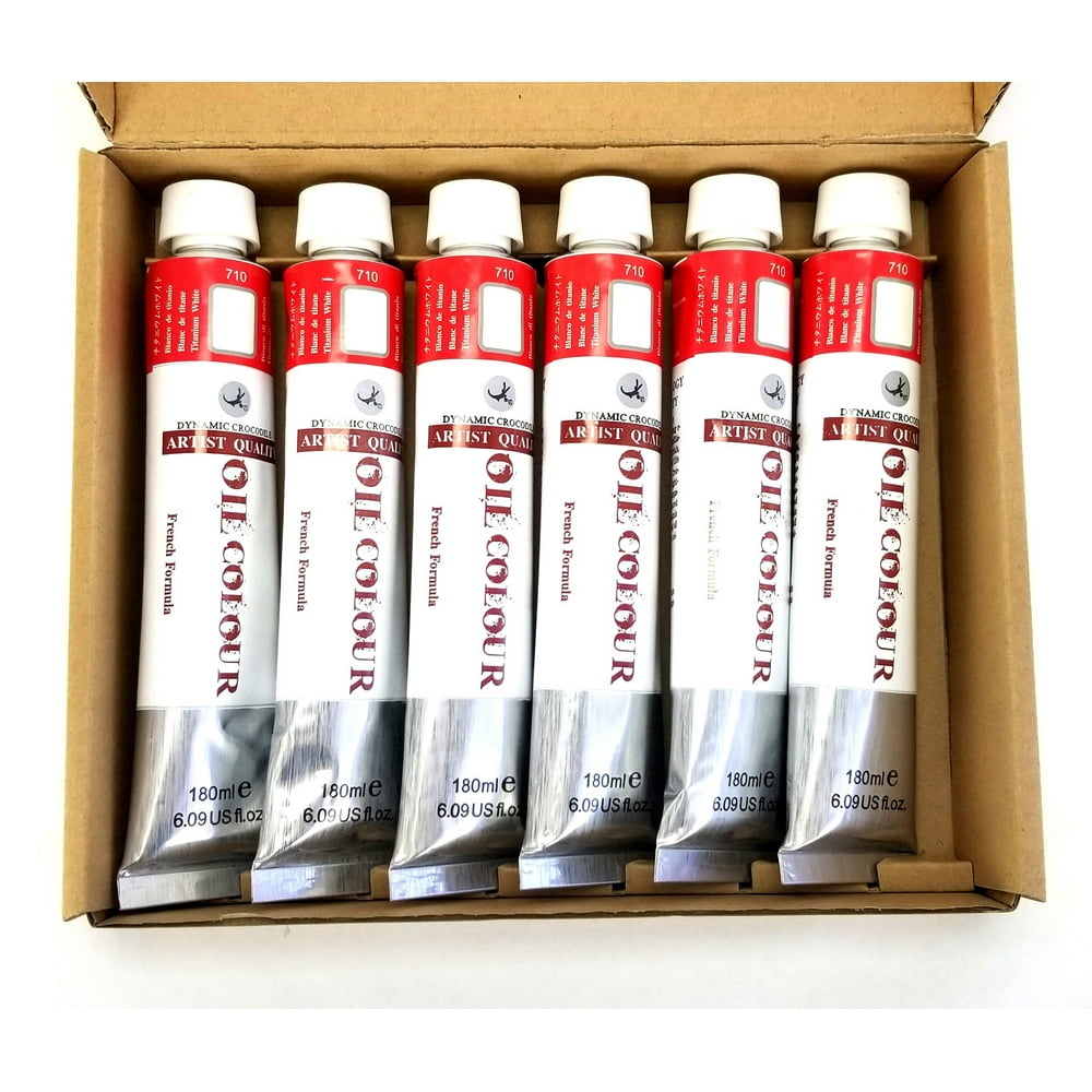 6 Pack of Artist Quality Oil Paint, Color 710 Titanium White, Size 180 ml Tube, EN713 / ASTM