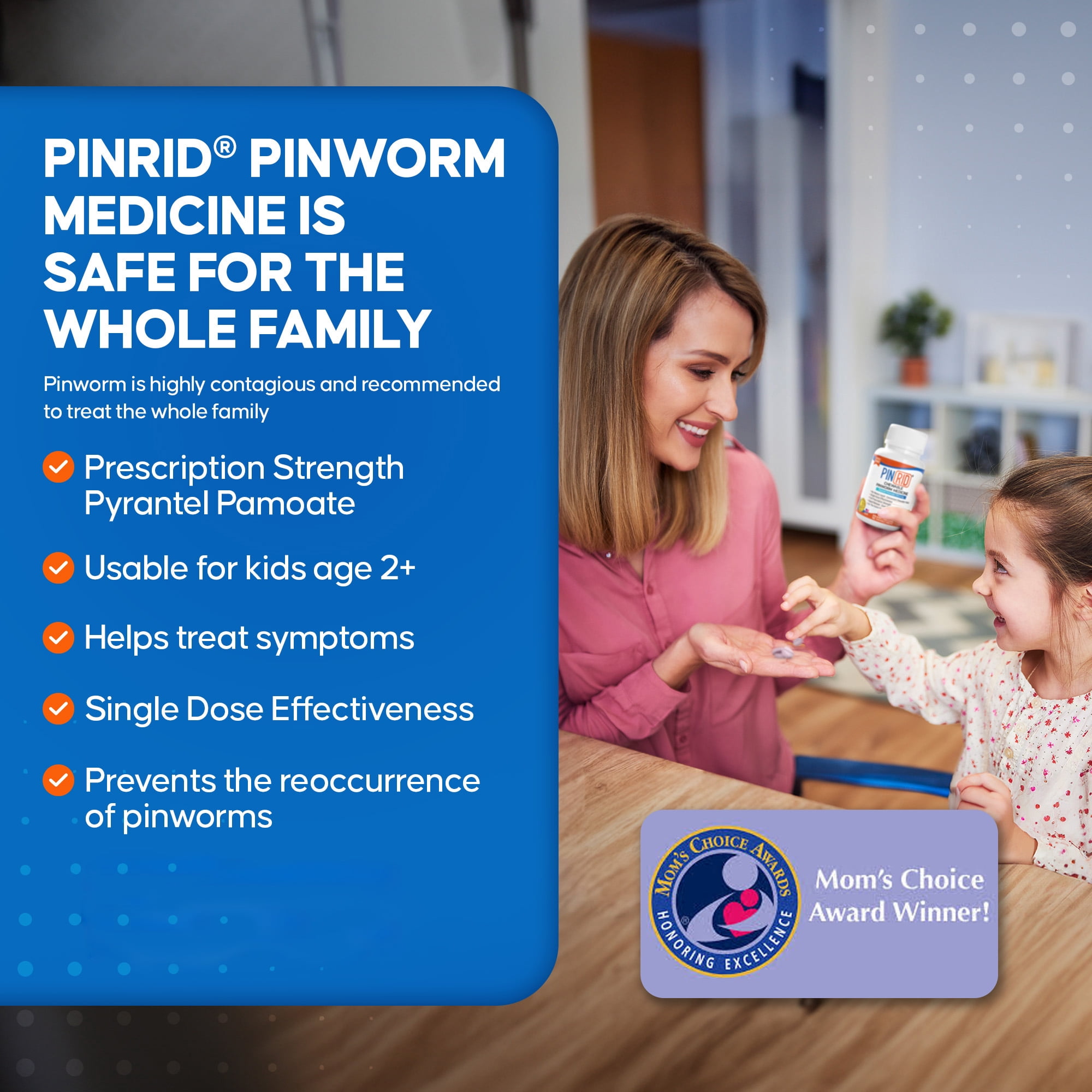 Pin Rid Pinworm Dewormer Chewable Tablets, 250mg Pyrantel Pamoate, 12 Count