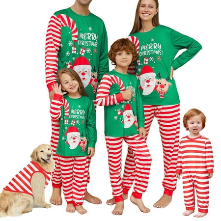 

Christmas Family Matching Santa Claus Pajamas Set Tops and Striped Pants Sleepwear XMAS Jammies