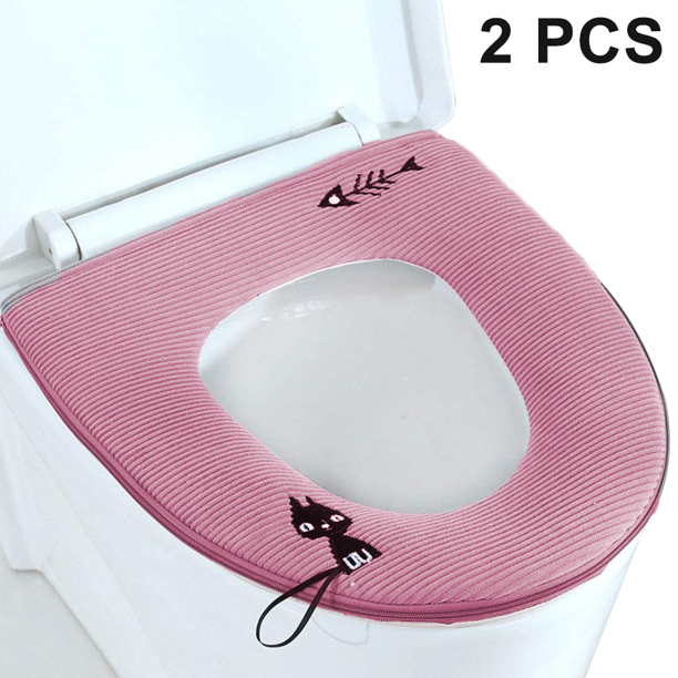2 uds cubierta de asiento de inodoro con cremallera, cubierta de tapa de inodoro estándar lavable con asa, cojín de cubierta cálida suave y gruesa para baño Adepaton 2035102-1