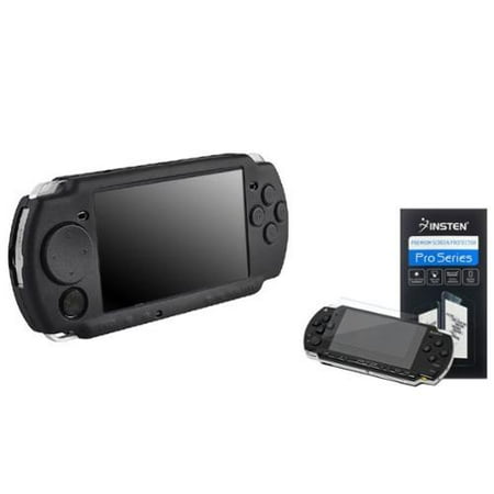 Insten Black Silicone Rubber Skin Cover Case+Screen Guard Protector for SONY PSP 3000