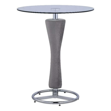 Milan Mirella Contemporary Round Glass Pub Table with Gray Upholstered Pedestal