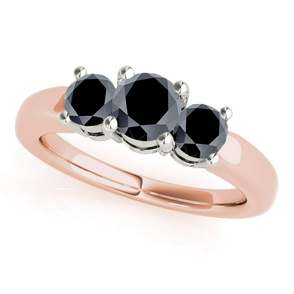 Mauli Jewels Engagement Rings for Women 1 Carat 3 Stone Two-Tone Black Diamond Engagement Ring 4 Prong-Setting 14K Rose & White Gold