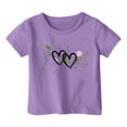 thumbnail image 1 of PMVFHDE Hauts à Manches Courtes pour Filles T-Shirts Amples Basiques Hauts Tendance pour Filles Mode Décontractée Imprimé Col Rond T-Shirt à Manches Courtes Violet, 8-9 Ans, 1 of 4