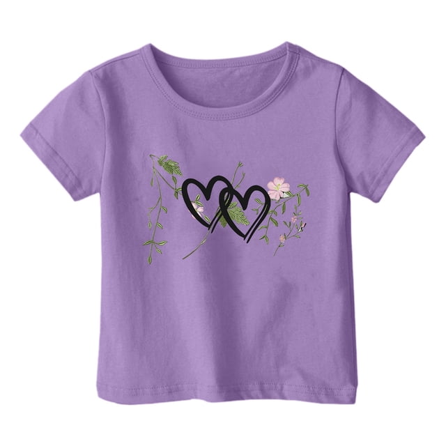 PMVFHDE Hauts à Manches Courtes pour Filles T-Shirts Amples Basiques Hauts Tendance pour Filles Mode Décontractée Imprimé Col Rond T-Shirt à Manches Courtes Violet, 8-9 Ans