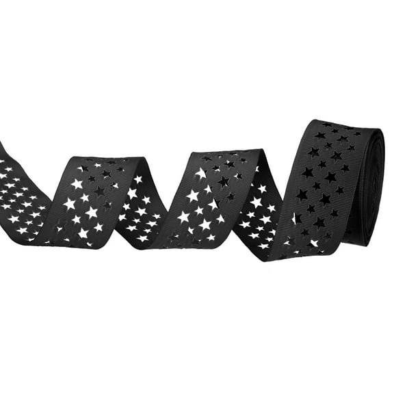 Uxcell 10 Yard x 1.5" W Grosgrain Ribbon Craft Strip with Hollow Star, Black