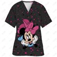 thumbnail image 4 of Uniforme de trabajo con estampado de Mickey Mouse de Disney, blusa de enfermera de manga corta con cuello en V para mujer, ropa de trabajo de enfermera, blusa médica, 4 of 5