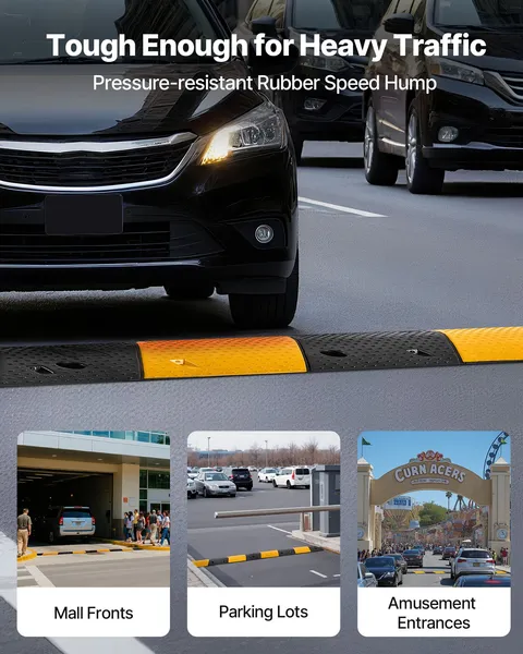 40 Inch Rubber Speed Bump 2 Pack Heavy Duty Traffic Hump 22000 lbs Axle Load Capacity Cable Protector Ramp with Expansion Screws for Asphalt Concrete Gravel Driveway Road