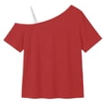 thumbnail image 4 of Mifsaly Girls Off Shoulder T-Shirts Loose Short Sleeve Kids Summer Tops Lightweight Comfortable Soft School Daily Wear Tee, 4 of 8