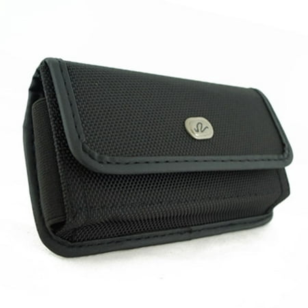 Black Rugged Canvas Phone Case Cover Pouch Belt Holster Clip P2D for BLU Life One X2, R1 Plus, Vivo 5 - Coolpad Canvas - Doro Doro 824 SmartEasy - HTC Desire EYE - Kyocera DuraForce Pro - LG