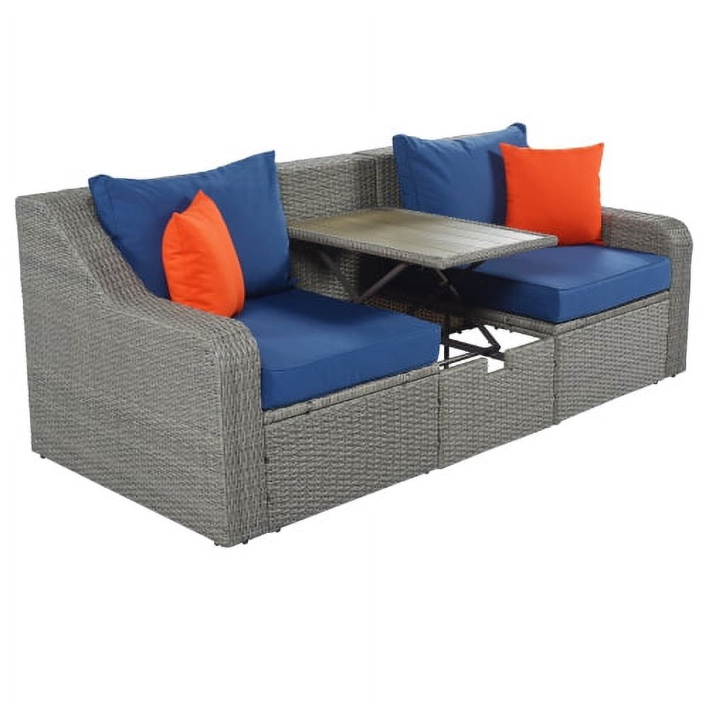 3 Piece Patio Furniture Set with 2 Pillows,Patio Wicker Sofa with Padded Cushions & 2 Removable Ottomans & Lift Top Coffee Table, Thickened PE Rattan Lounge Chair and Ottoman Set,for Yard Garden Porch - image 5 of 7