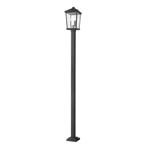 Z-Lite Beacon 3 Light 107" Clear Glass Aluminum Outdoor Lamp Post in Black