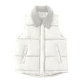 thumbnail image 6 of Padded Puffer Vest Womens Loose Full Zipper Sleeveless Quilted Jackets Fleece Collar Winter Warm Outerwear Coat White, M, 6 of 7