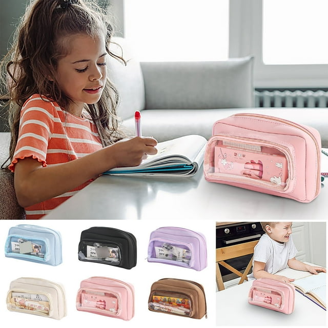Estuche para lápices beige de gran capacidad con 9 compartimentos para guardar 100 bolígrafos. Organizador de artículos de papelería para la escuela,la oficina y viajes (1 unidad). Rkxzt
