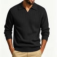 thumbnail image 2 of Men’s Long Sleeve Sweater Open V‑Neck Half Placket Textured Cable Knit Pullover Casual Relaxed Fit Collared Top, 2 of 8