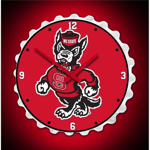 Grimm Industries NC-540-04 Team Spirit Bottle Cap Wall Clock - NC Wolf, White