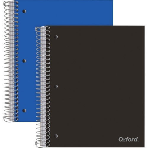 Oxford 3-Subject Poly Notebook 3 Subject(s) - 150 Sheets - Wire Bound - Wide Ruled Red Margin - 3 Hole(s) - 0.5' x 8.5'10.5' - Assorted Cover - Snag Resistant, Sturdy, Micro Perforated, Moisture Resis