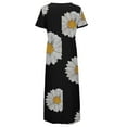 thumbnail image 4 of Jupe Noire Col à Manches Courtes Imprimée Quotidienne Décontractée Vintage Bohème Robe Maxi, 4 of 5