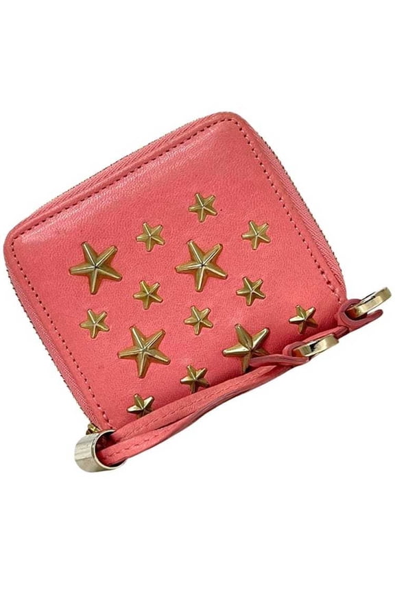 Pre-Owned Jimmy Choo coin case, pink, penny leather, star studs.